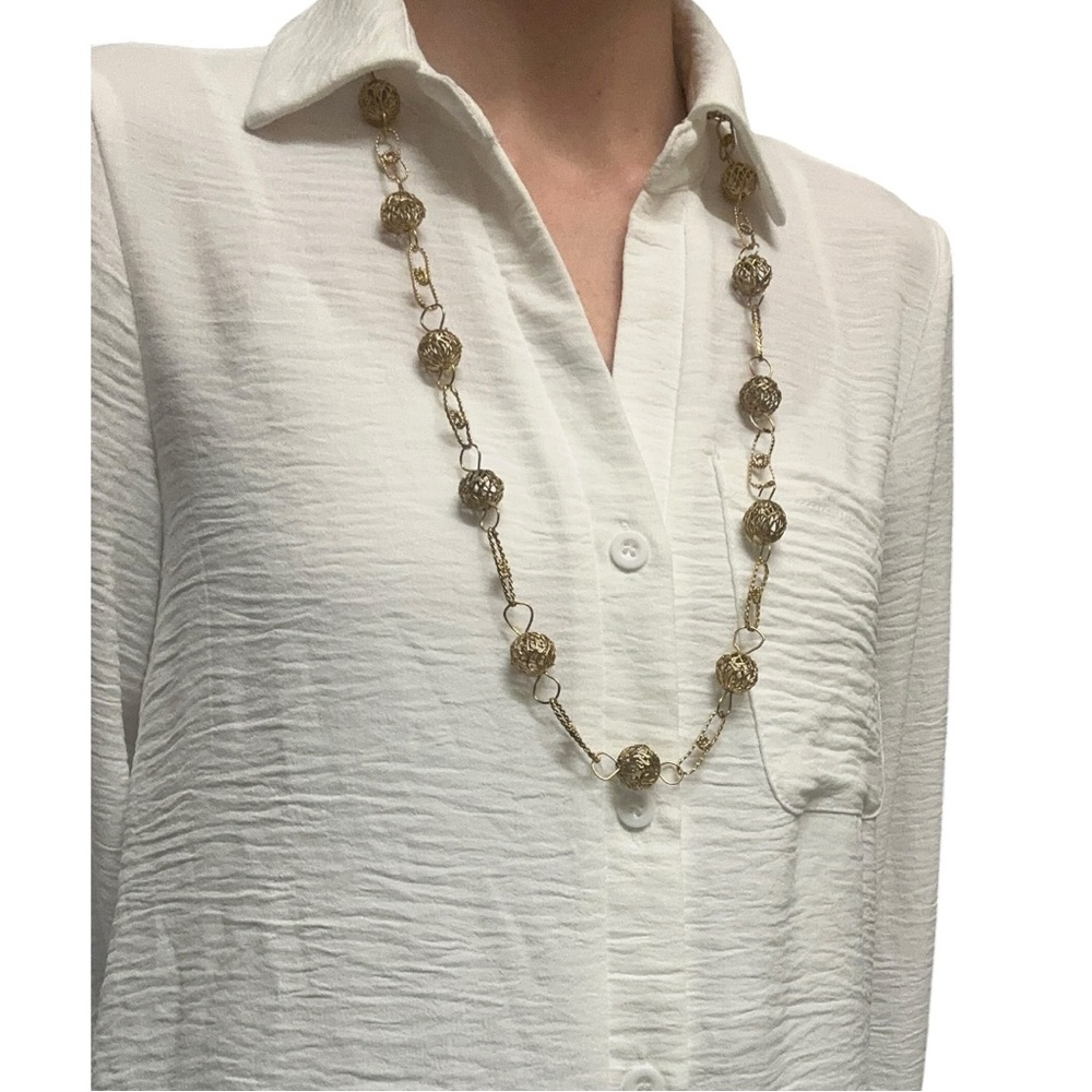 VTG Filigree Wire Bead Handmade Wedding Necklace from Mexico Gold Tone